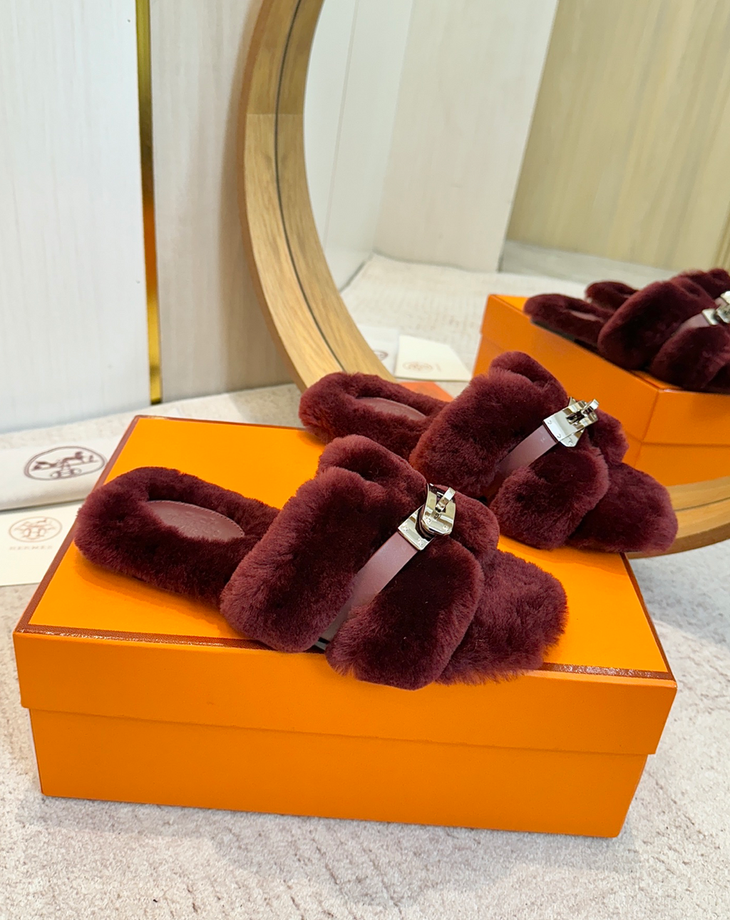 Hermès Oran Shearling Kelly buckle Sandal