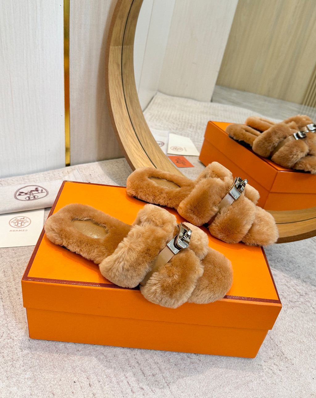 Hermès Oran Shearling Kelly buckle Sandal