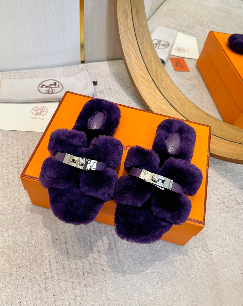 Hermès Oran Shearling Kelly buckle Sandal