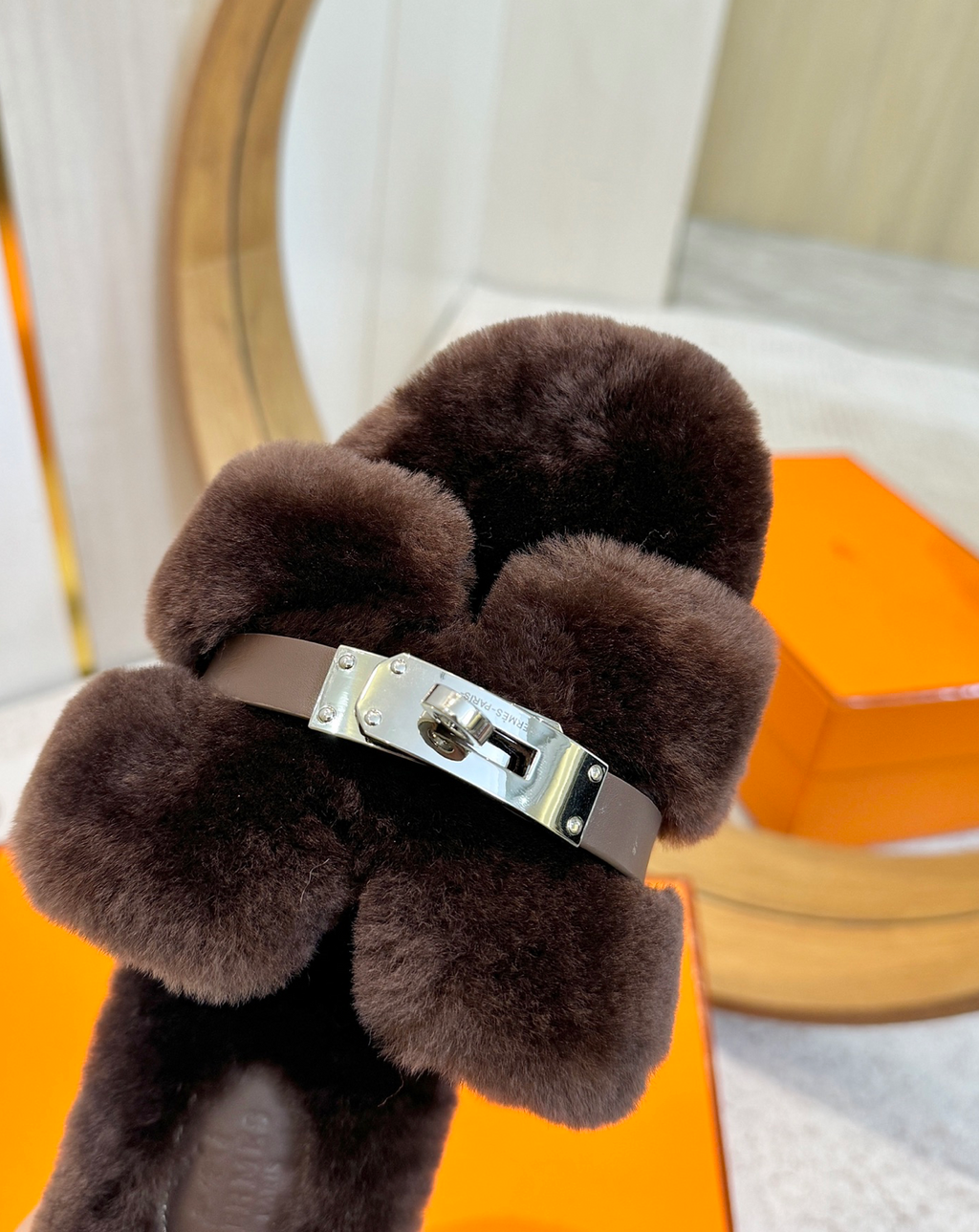 Hermès Oran Shearling Kelly buckle Sandal