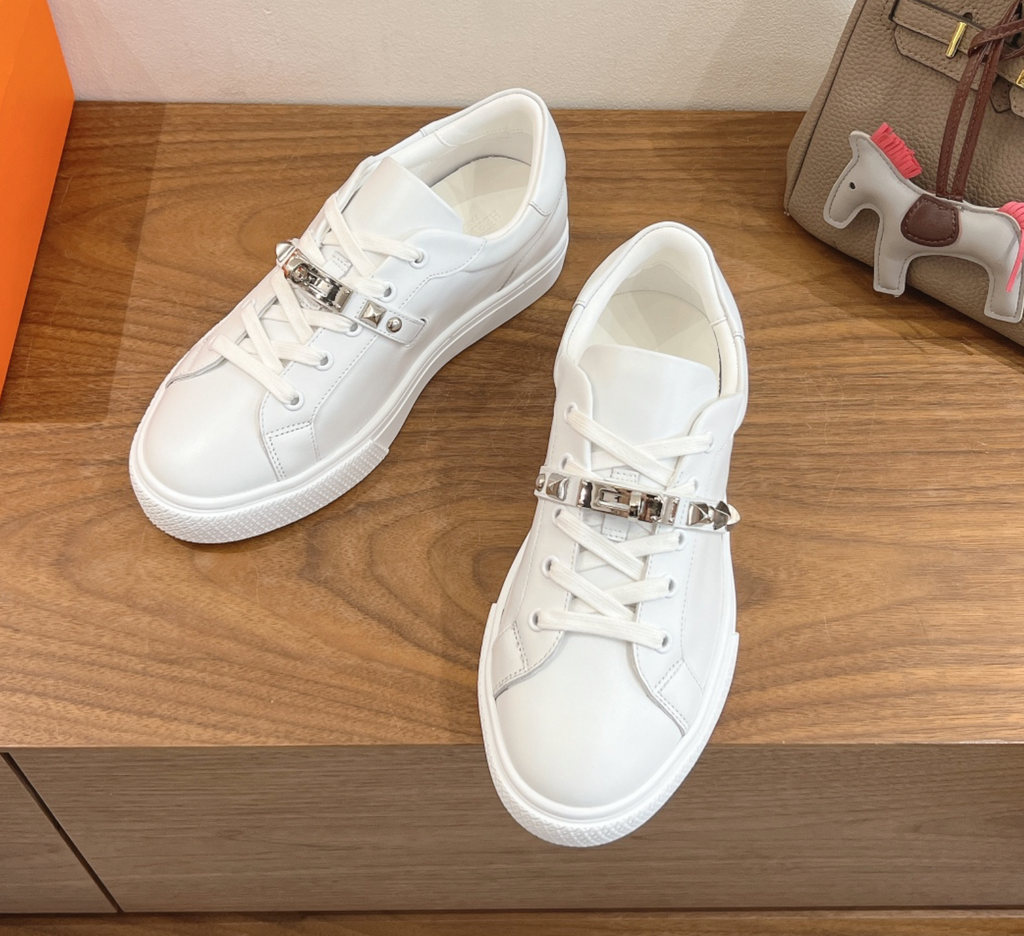 Hermès Day Silver Medor Studs White Sneaker