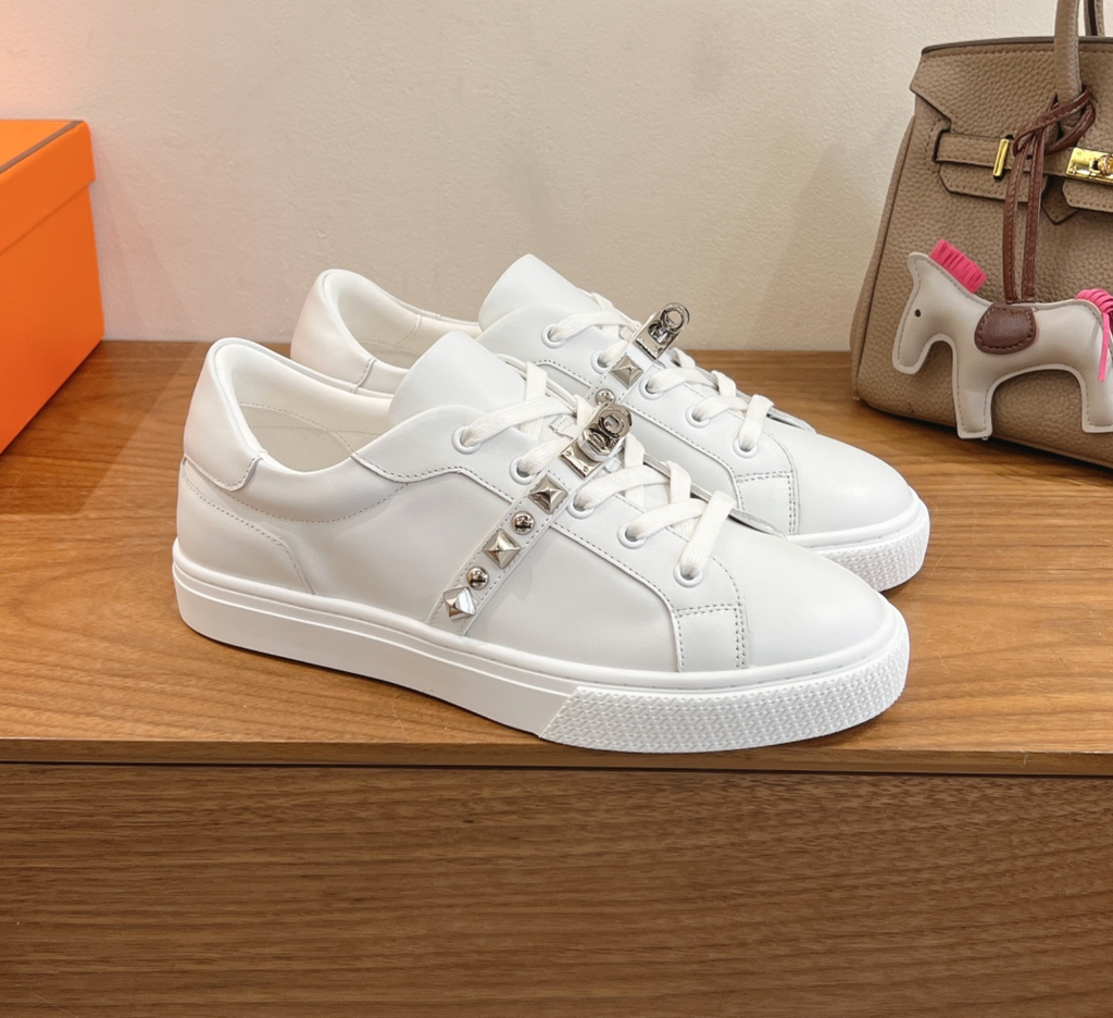 Hermès Day Silver Medor Studs White Sneaker