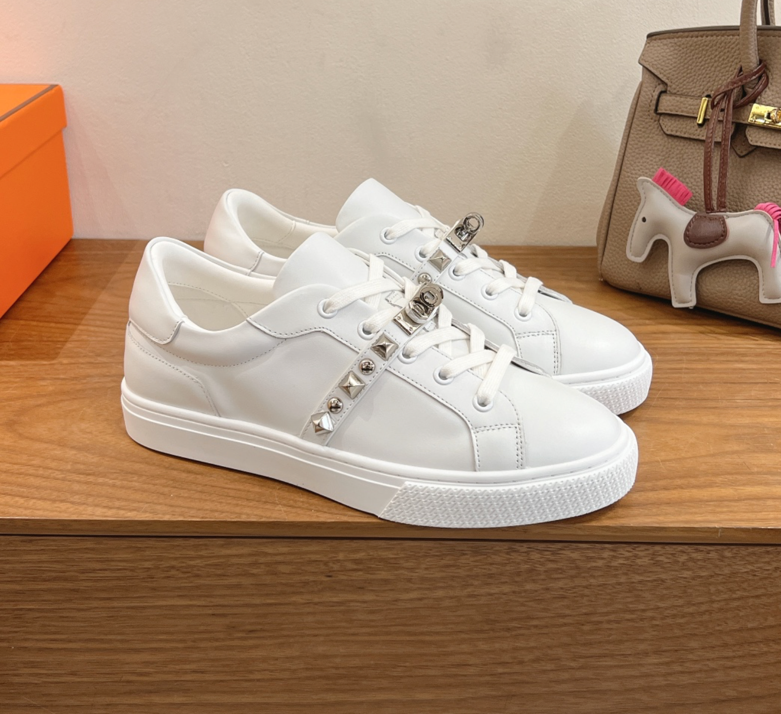Hermès Day Silver Medor Studs White Sneaker