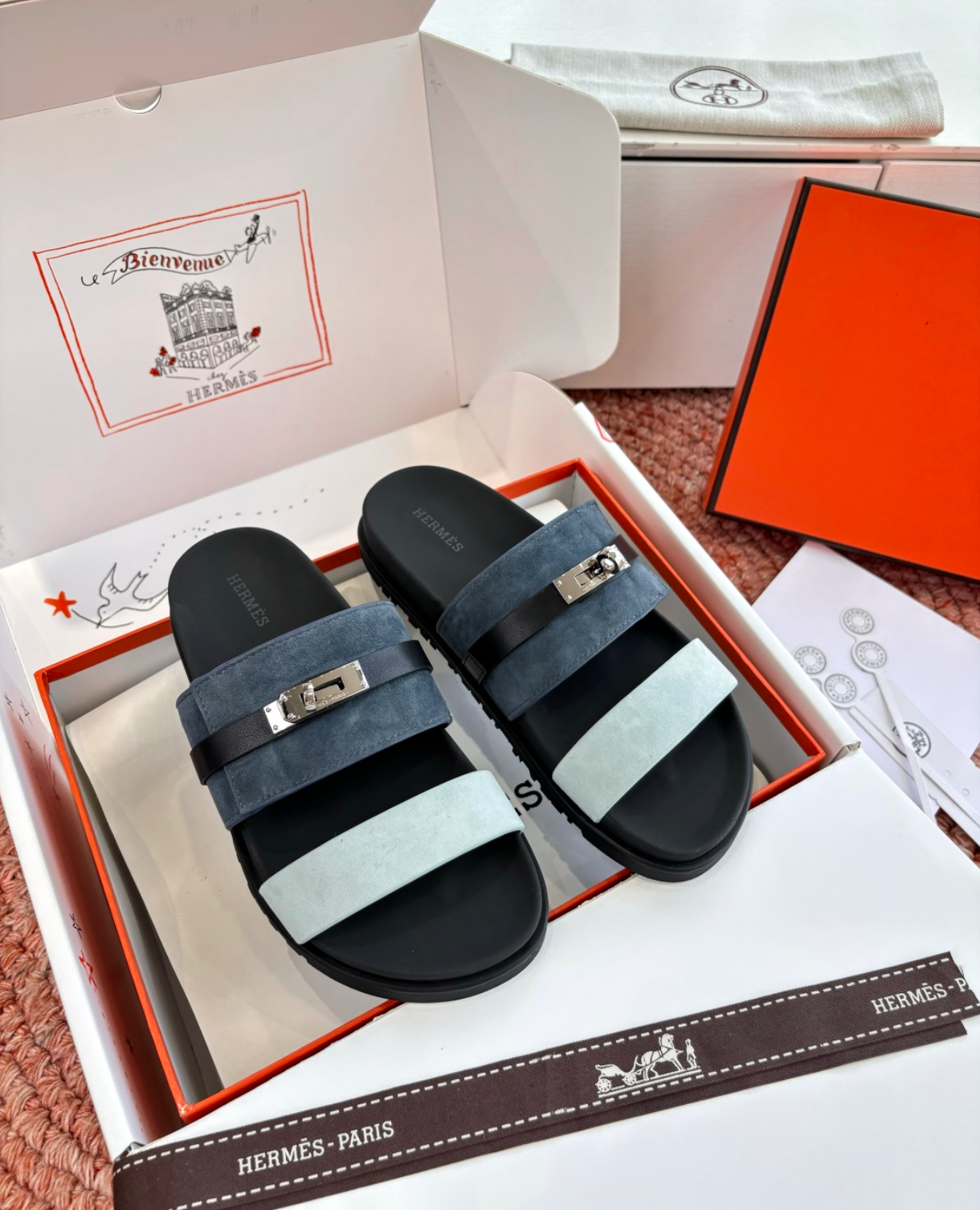 Hermès Jackson Blue Suede Sandal