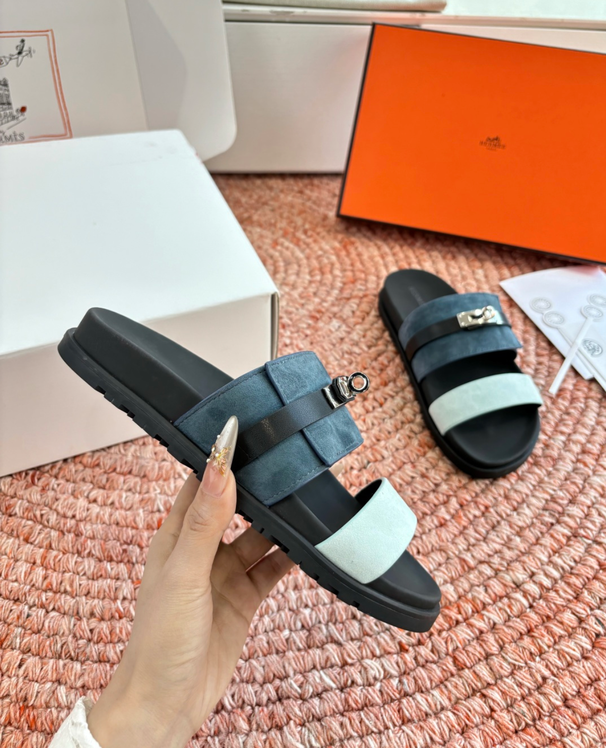 Hermès Jackson Blue Suede Sandal