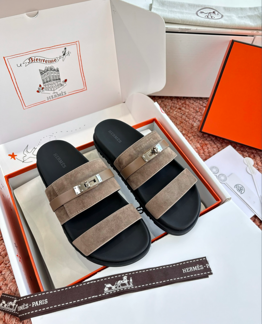 Hermès Jackson Brown Suede Sandal