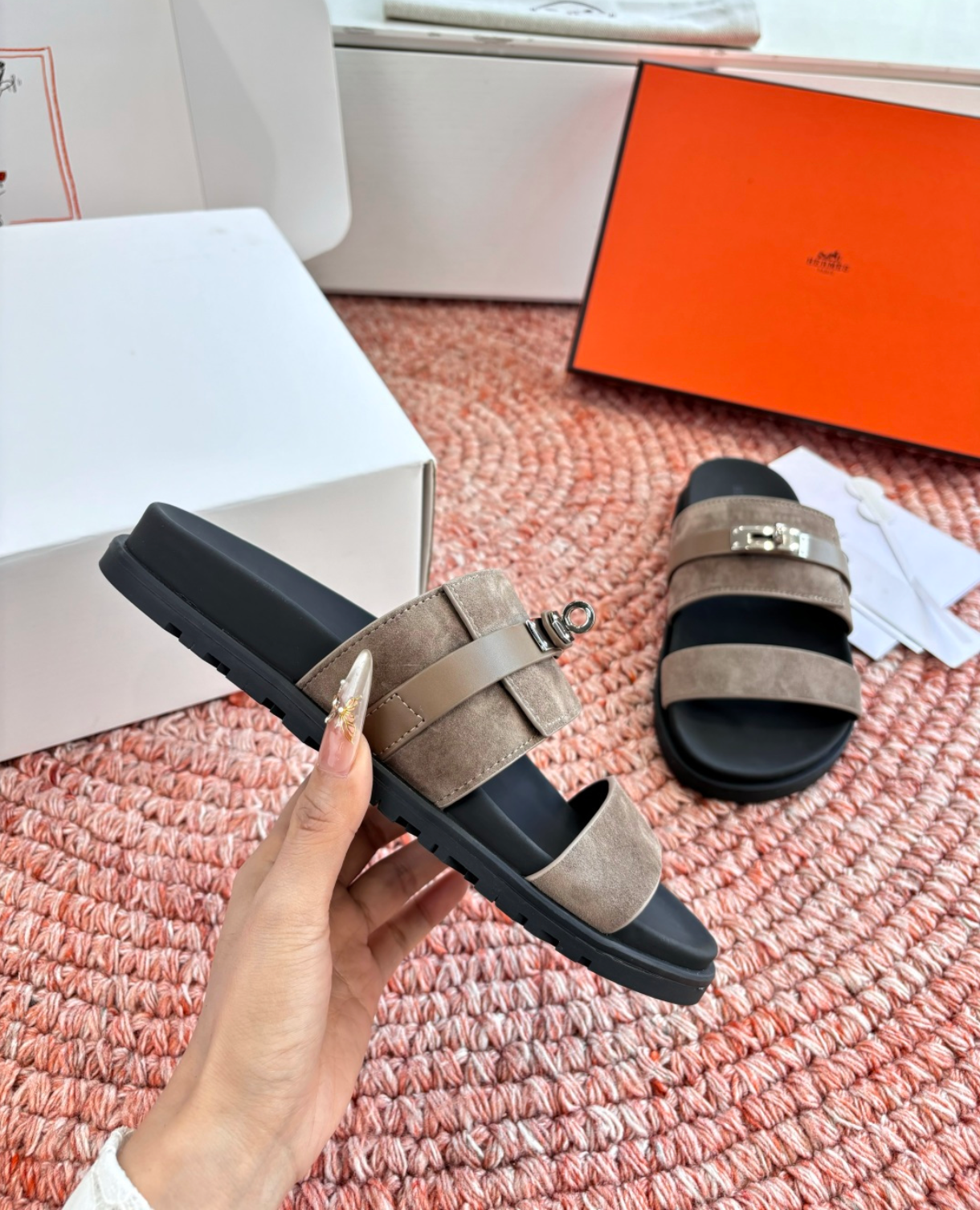Hermès Jackson Brown Suede Sandal