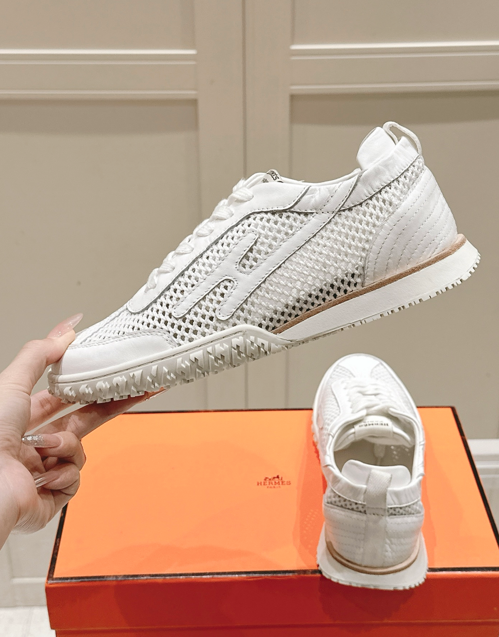 Hermès Jet White Crochet Sneakers