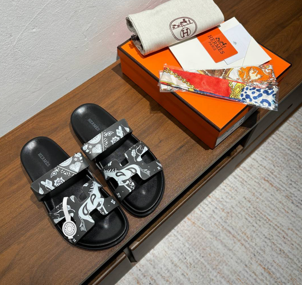 Hermès Chypre Bandana Black & Blue Sandal