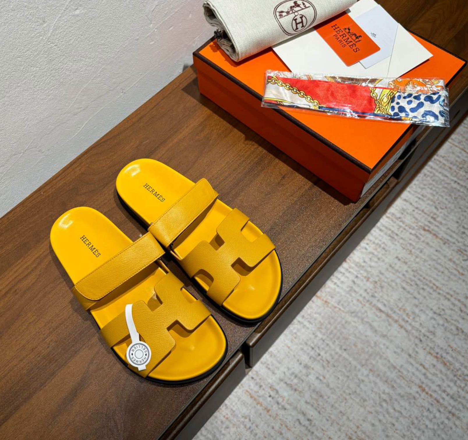 Hermès Chypre Leather Yellow Sandal