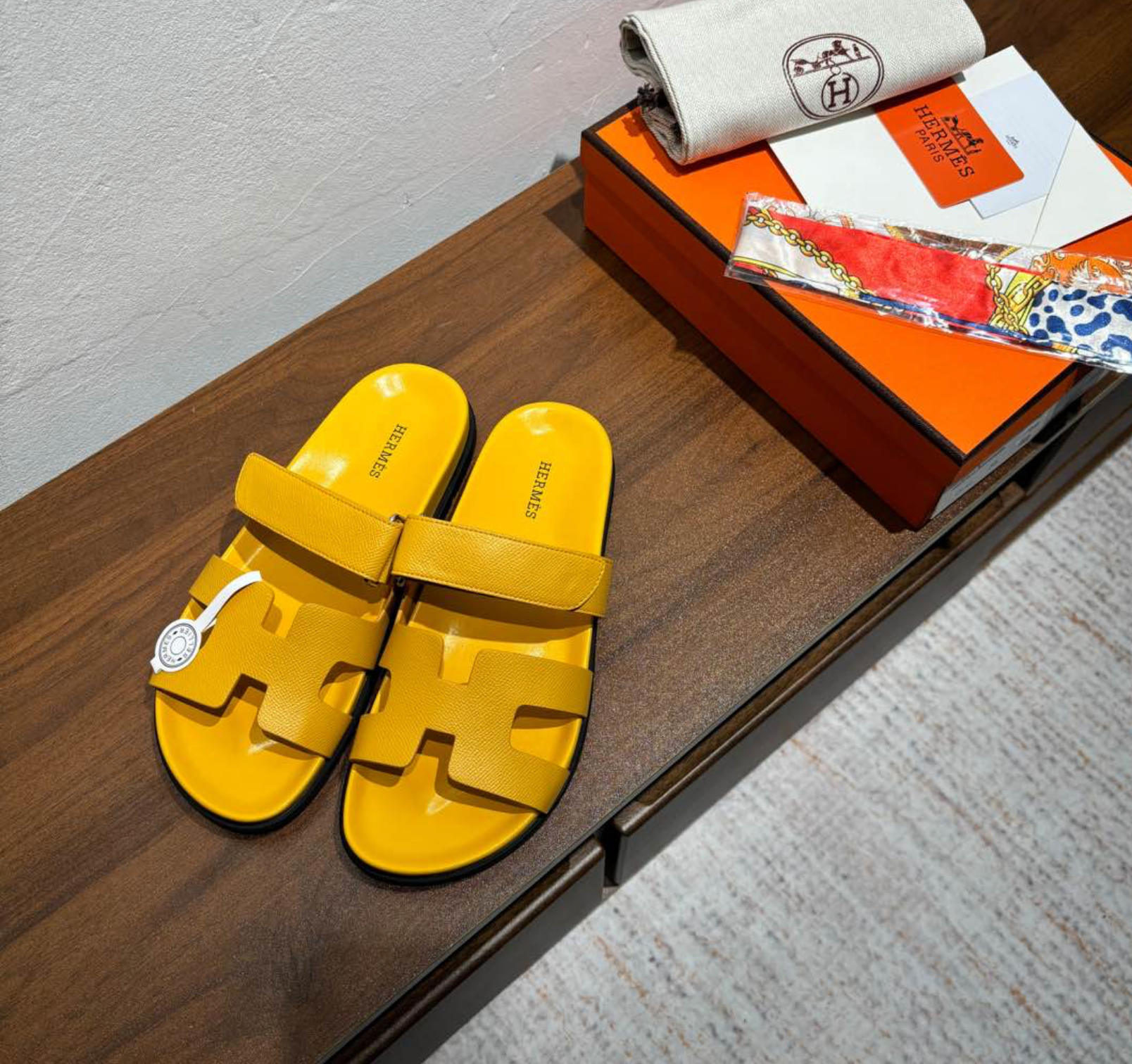 Hermès Chypre Leather Yellow Sandal