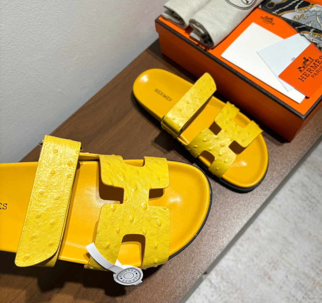 Hermès Chypre Yellow Ostrich Leather Sandal