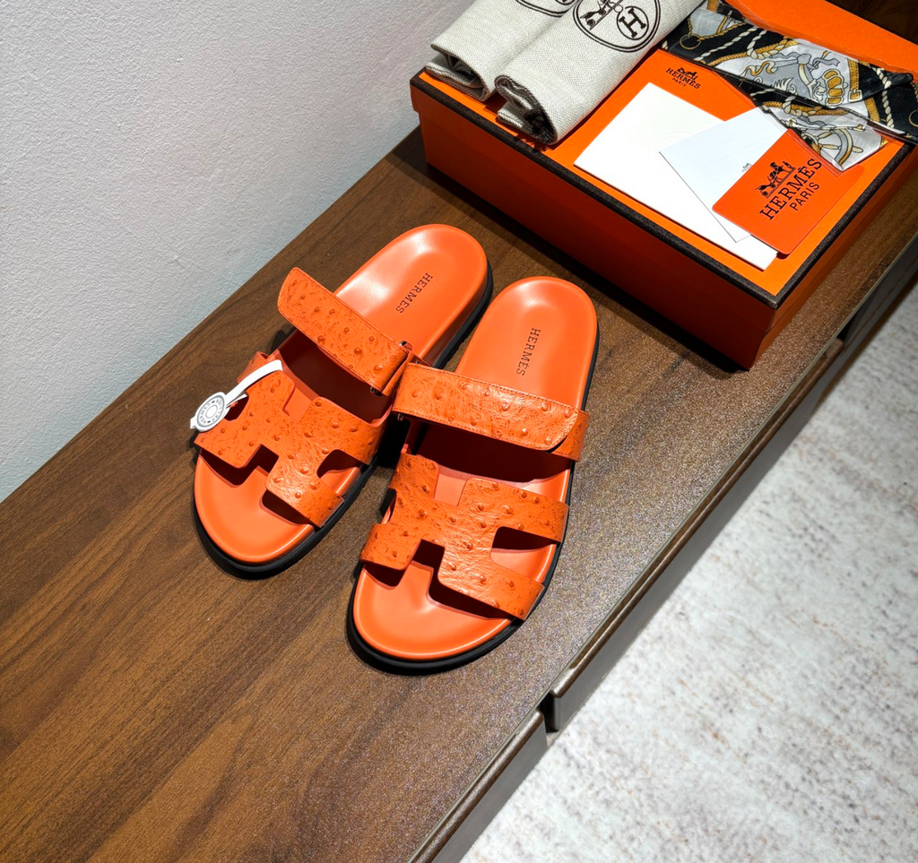 Hermès Chypre Orange Ostrich Leather Sandal