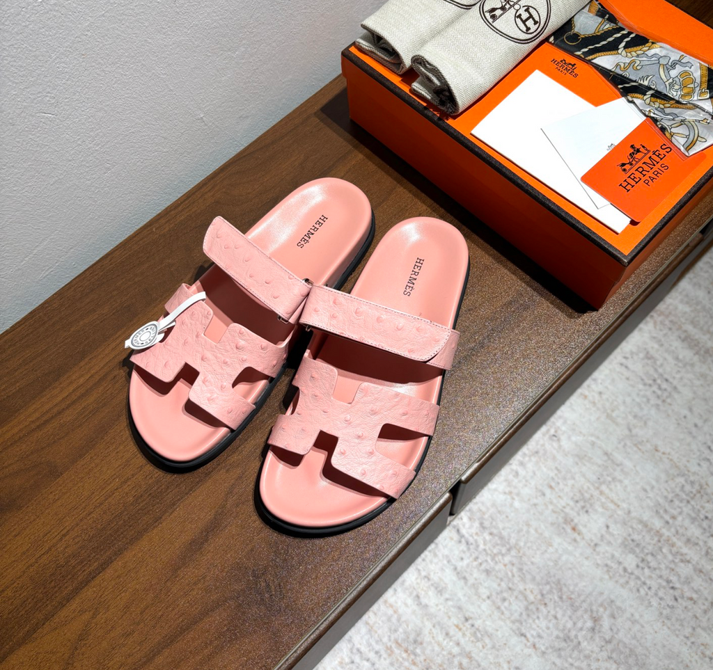 Hermès Chypre Pink Ostrich Leather Sandal