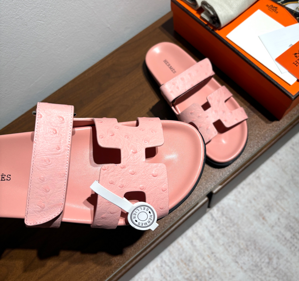 Hermès Chypre Pink Ostrich Leather Sandal