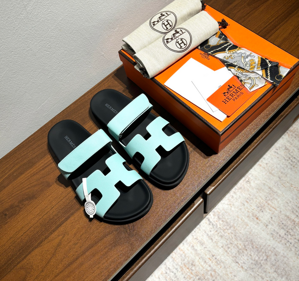 Hermès Chypre Leather Light Blue Sandal