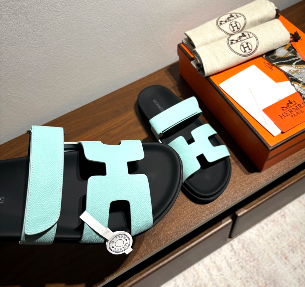 Hermès Chypre Leather Light Blue Sandal