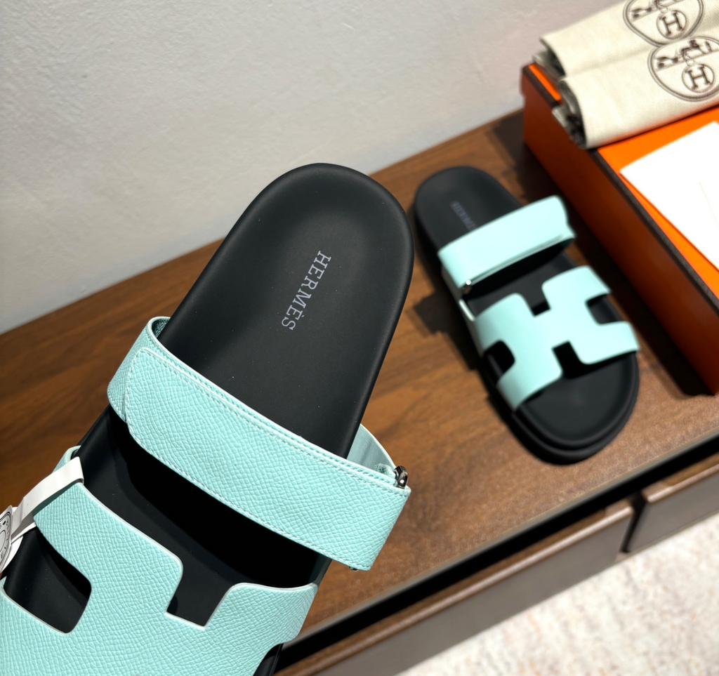 Hermès Chypre Leather Light Blue Sandal