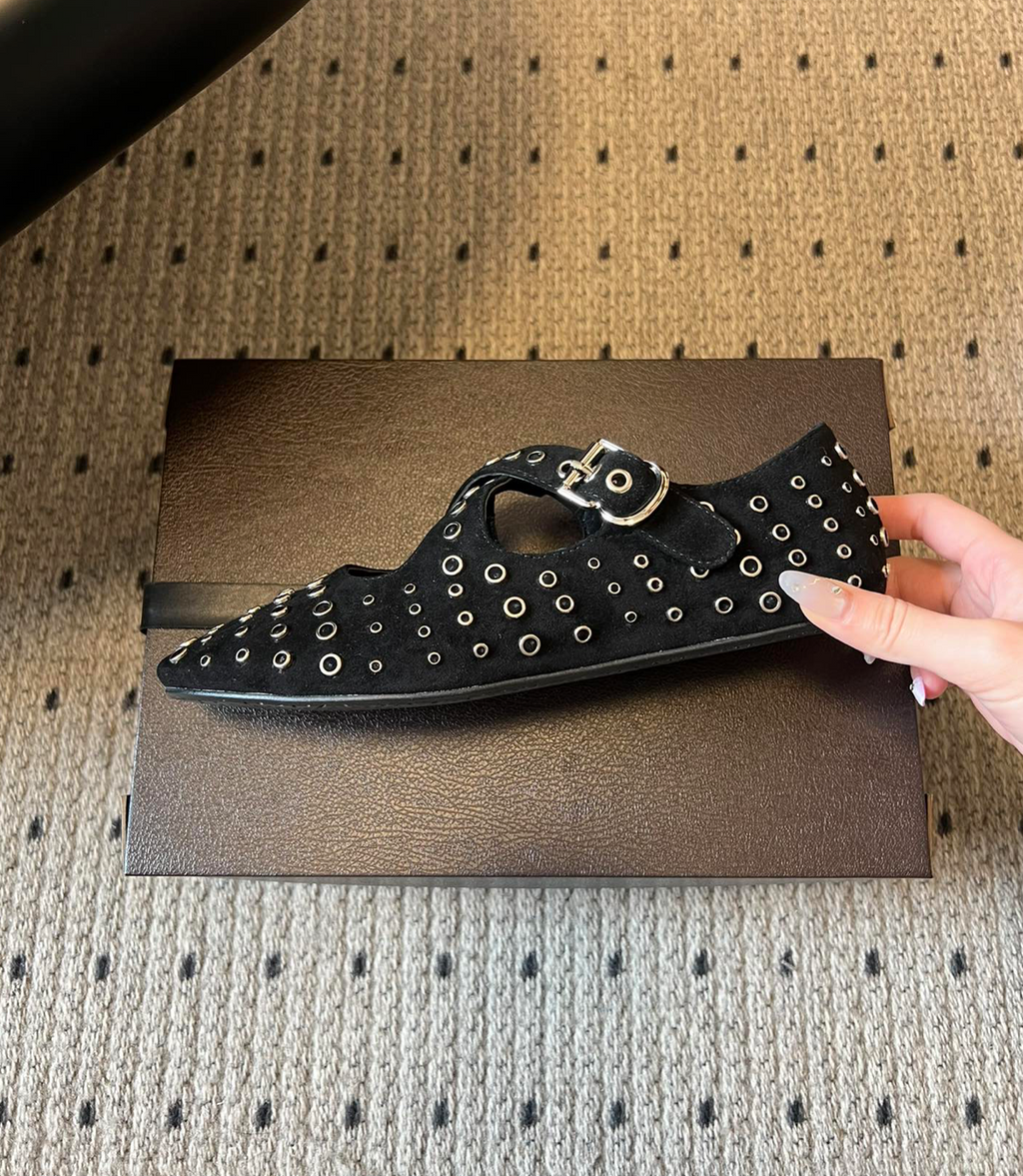 ALAÏA NOIR CRISS CROSS BALLET FLATS SUEDE WITH EYELETS