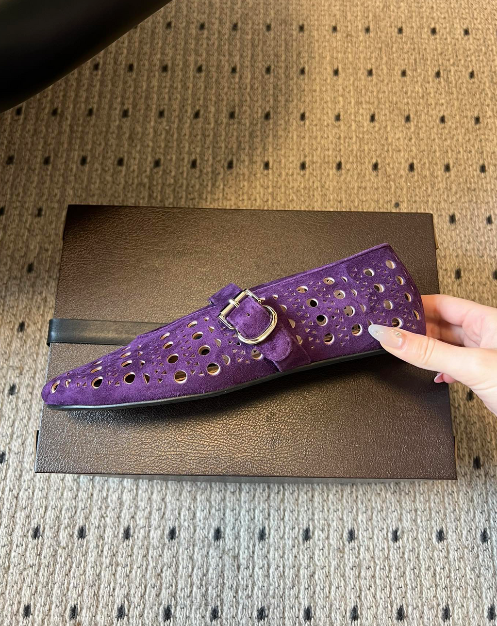 ALAÏA VIOLET SUEDE VIENNE PERFORATED BALLET FLAT