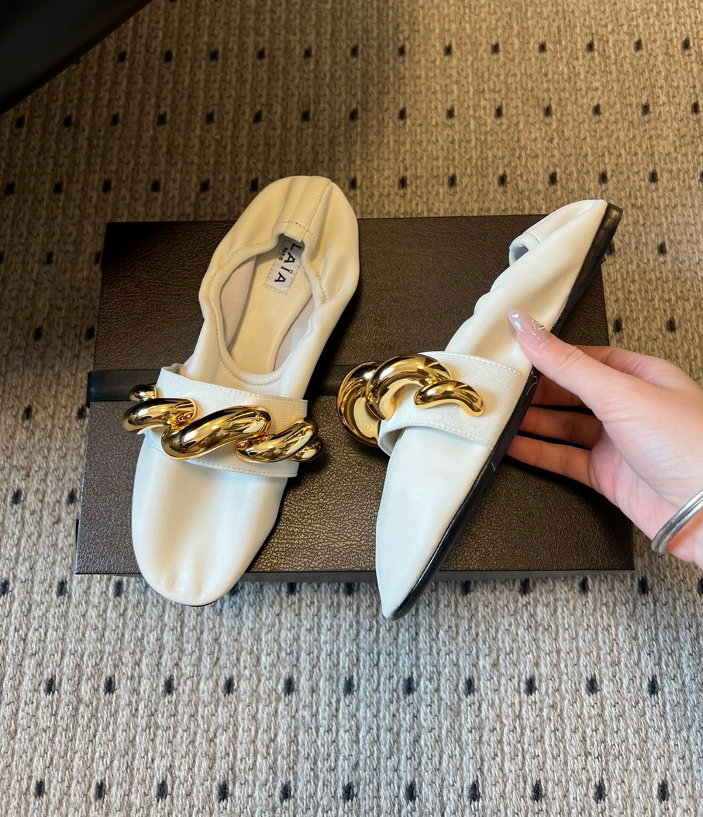 ALAÏA WHITE JEWEL SLIPPERS IN LEATHER