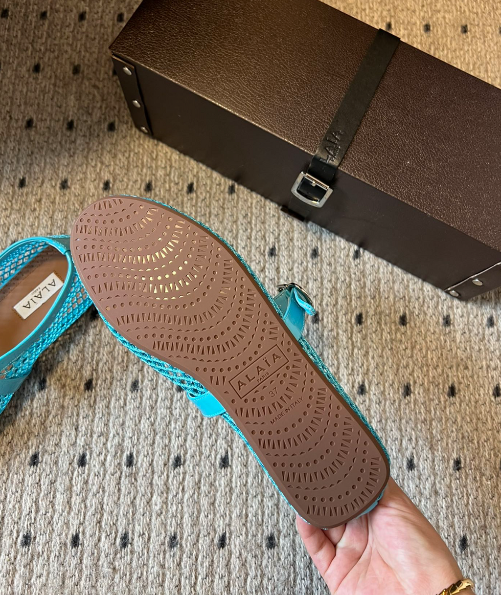ALAÏA AMAZONITE BALLET FLATS IN FISHNET