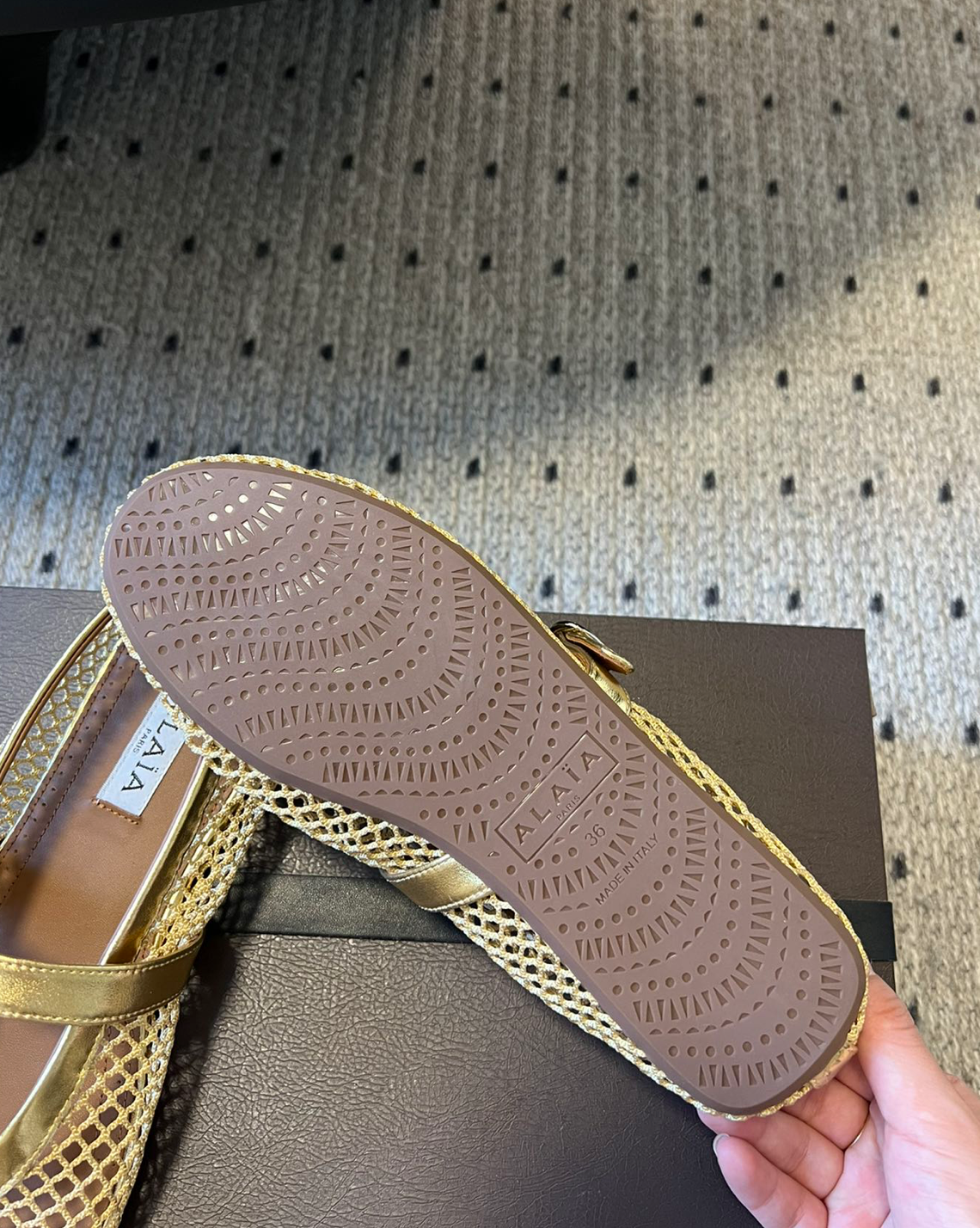 ALAÏA GOLD BALLET FLATS IN FISHNET