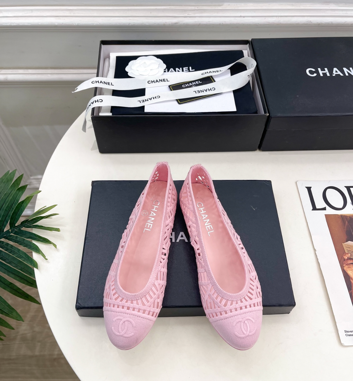 CHANEL Pink Cruise Ballet flats Embroidered Cotton