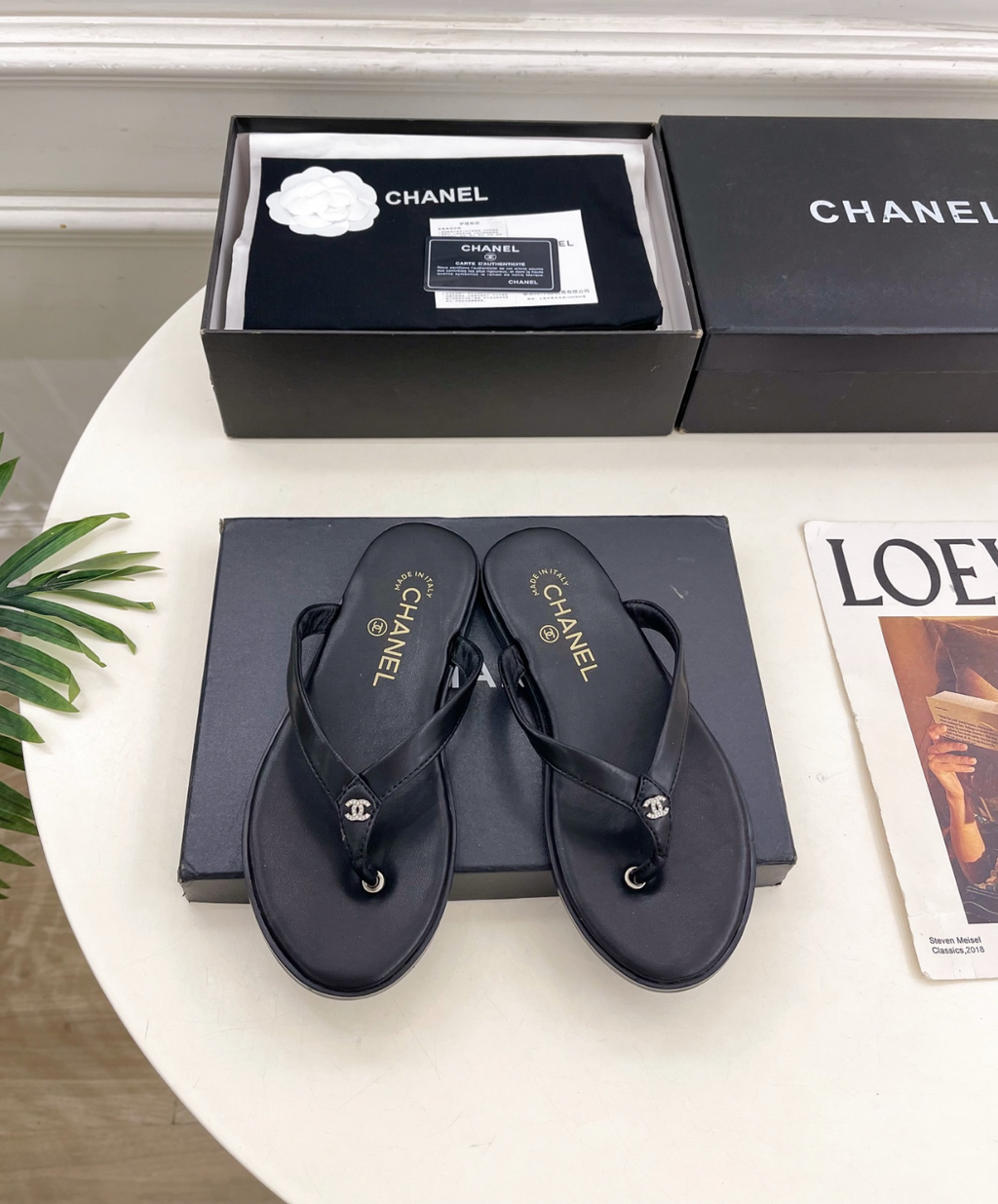 CHANEL Black Thong Sandals