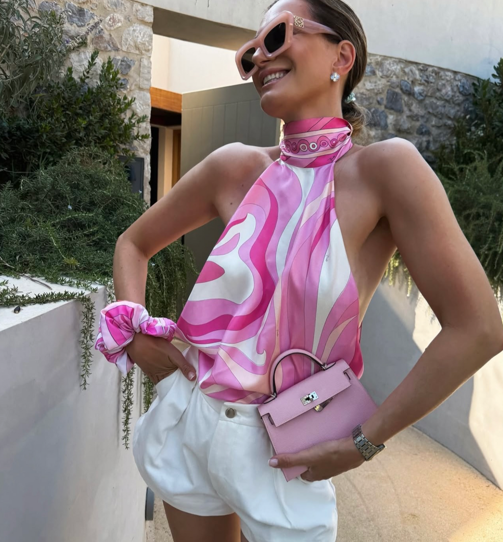PUCCI Rosé Marmo Silk Halter Top