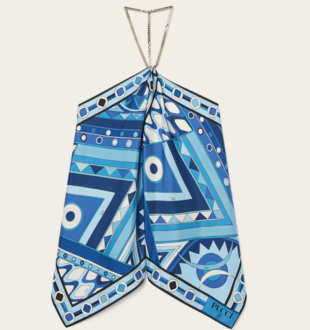 VIVARA PRINT SLEEVELESS BLUE SILK TOP