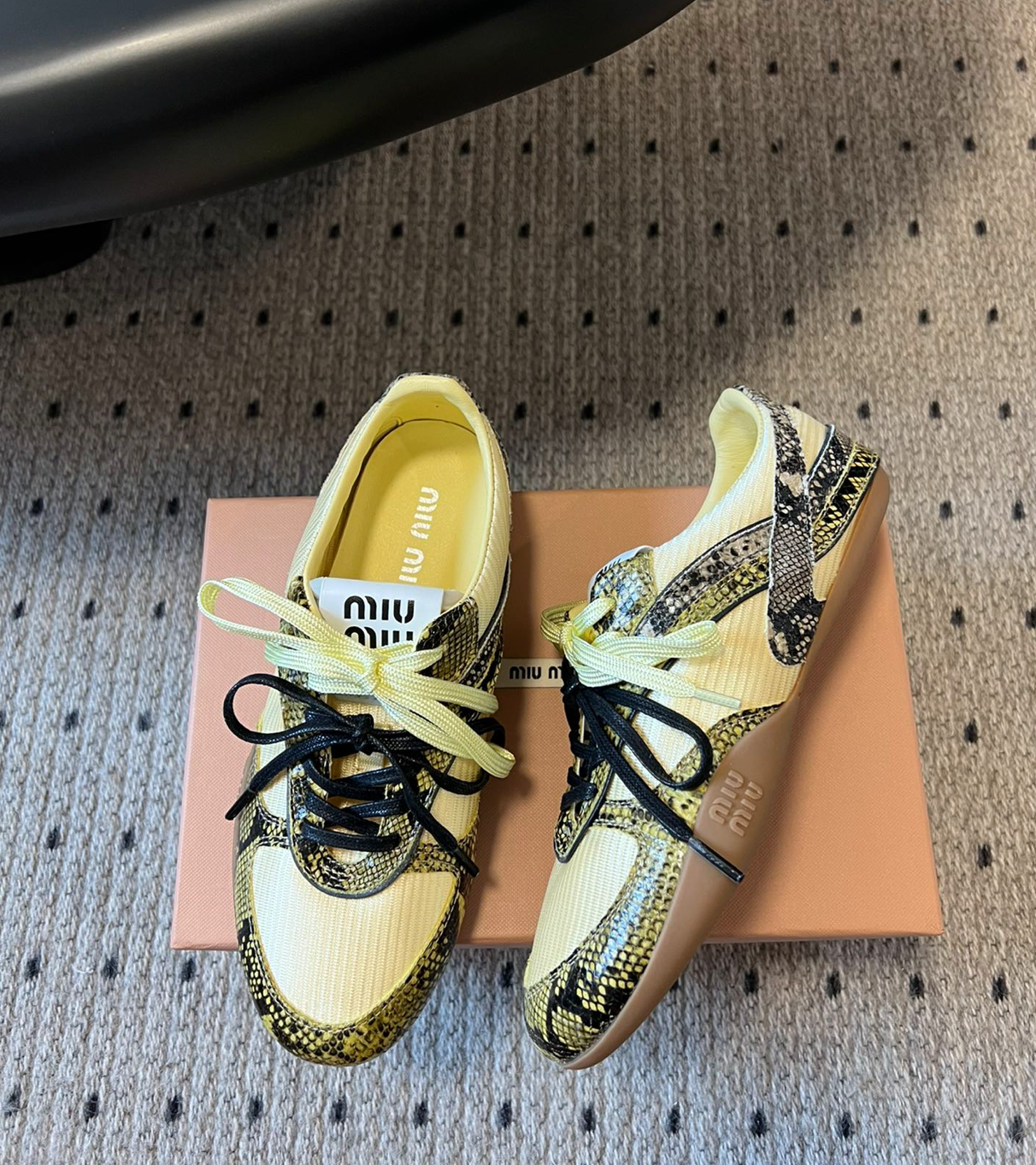 MIU MIU X New Balance Gymnasium Yellow Snakeskin Sneakers