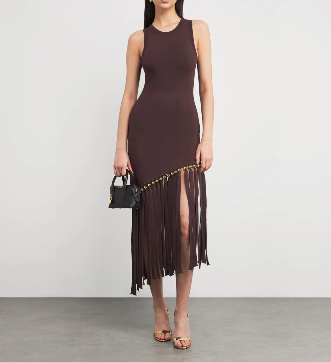 SANDRO Fringe-Trim Midi Dress
