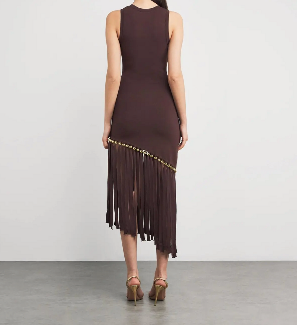 SANDRO Fringe-Trim Midi Dress