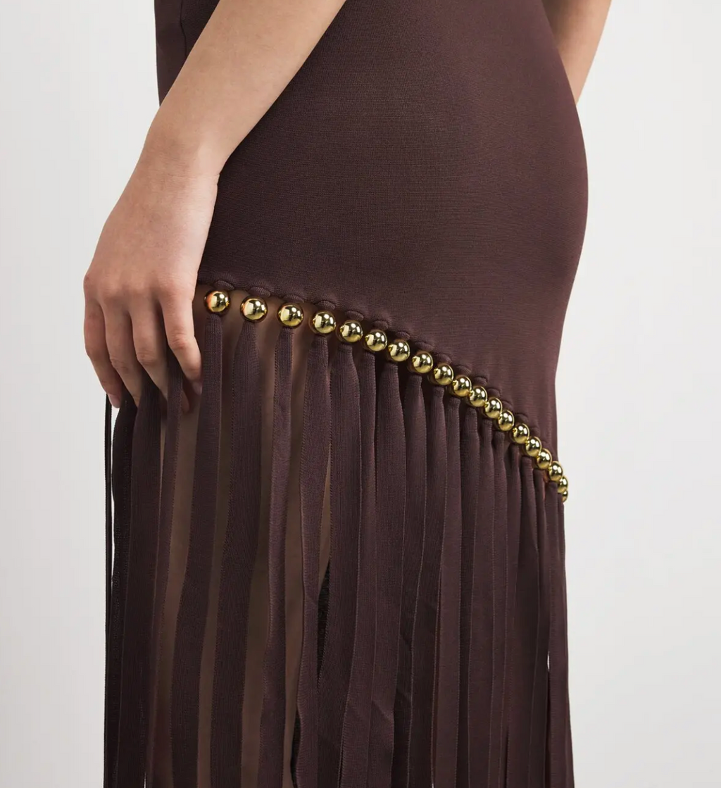 SANDRO Fringe-Trim Midi Dress
