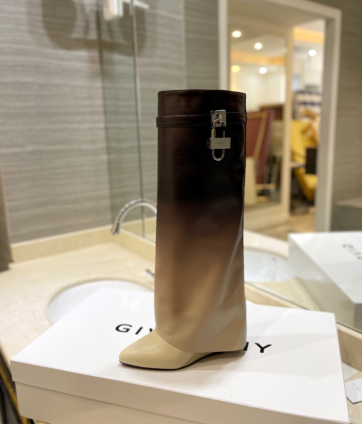 GIVENCHY Shark Lock Boots In Leather In Brown/beige