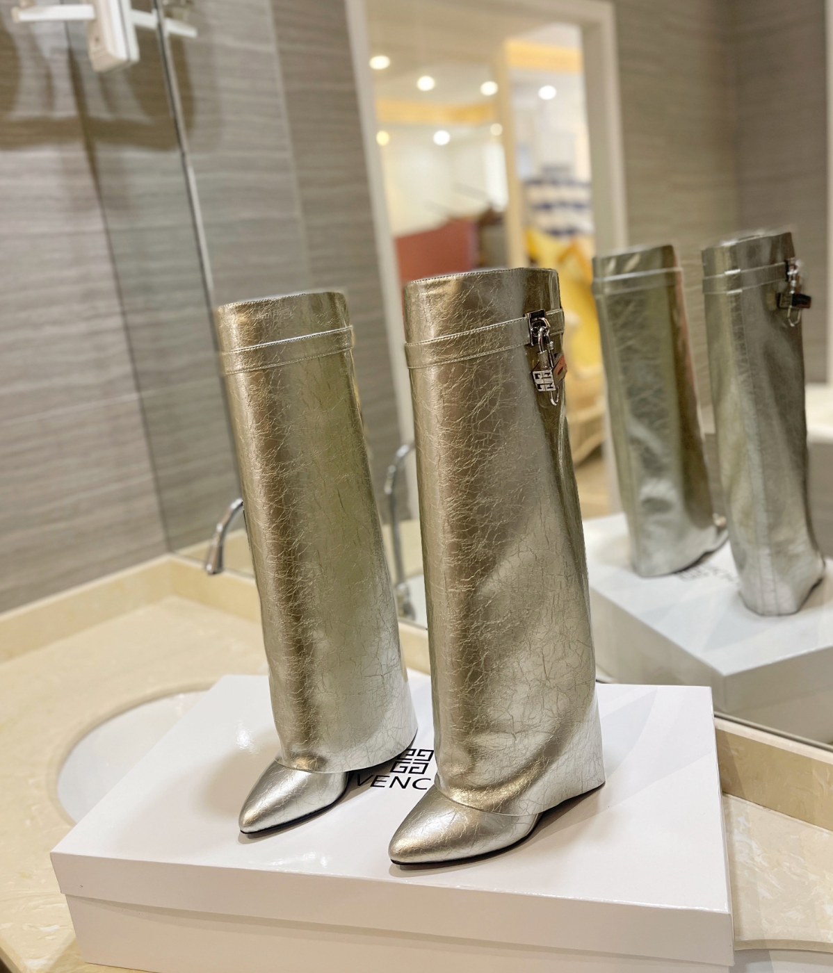 GIVENCHY Shark Lock Boots In Silver