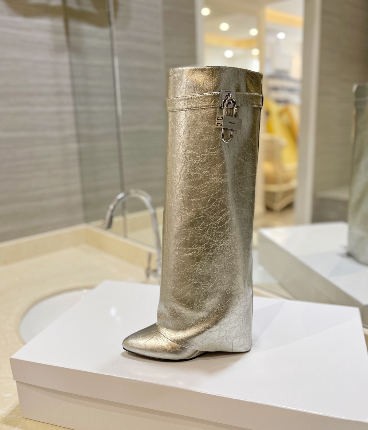 GIVENCHY Shark Lock Boots In Silver