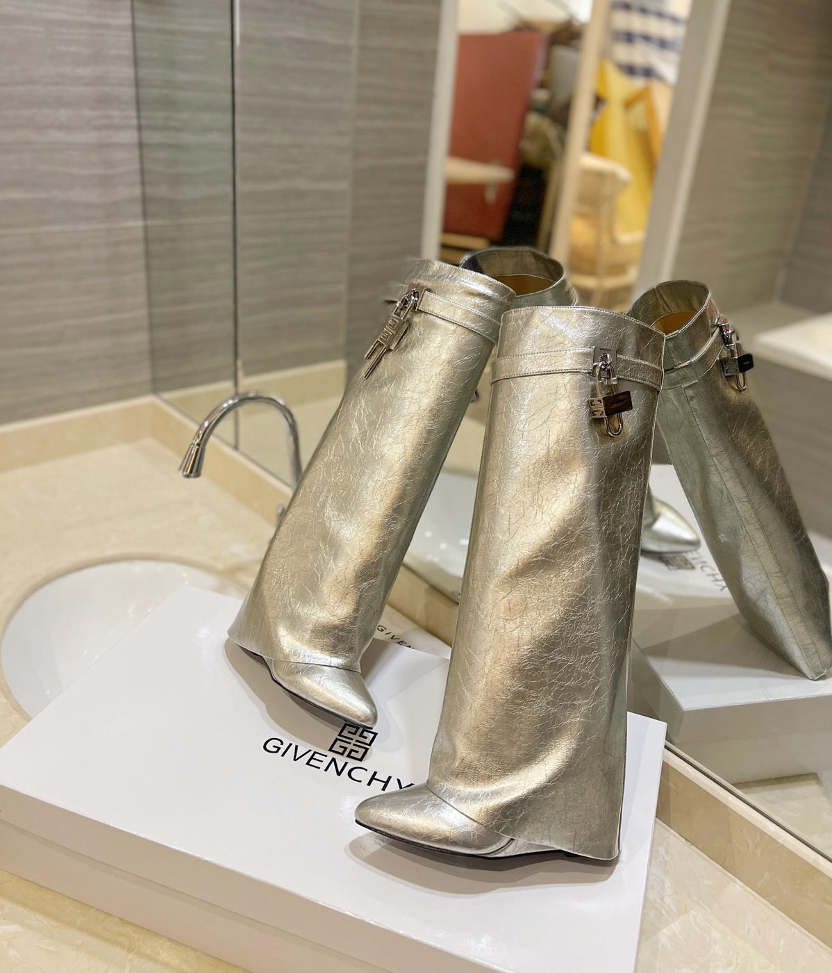 GIVENCHY Shark Lock Boots In Silver