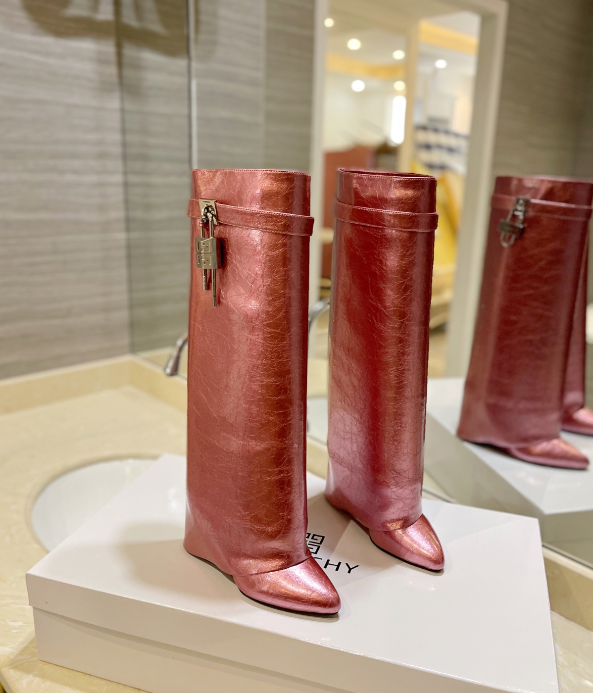 GIVENCHY Shark Lock Boots In Rose Gold