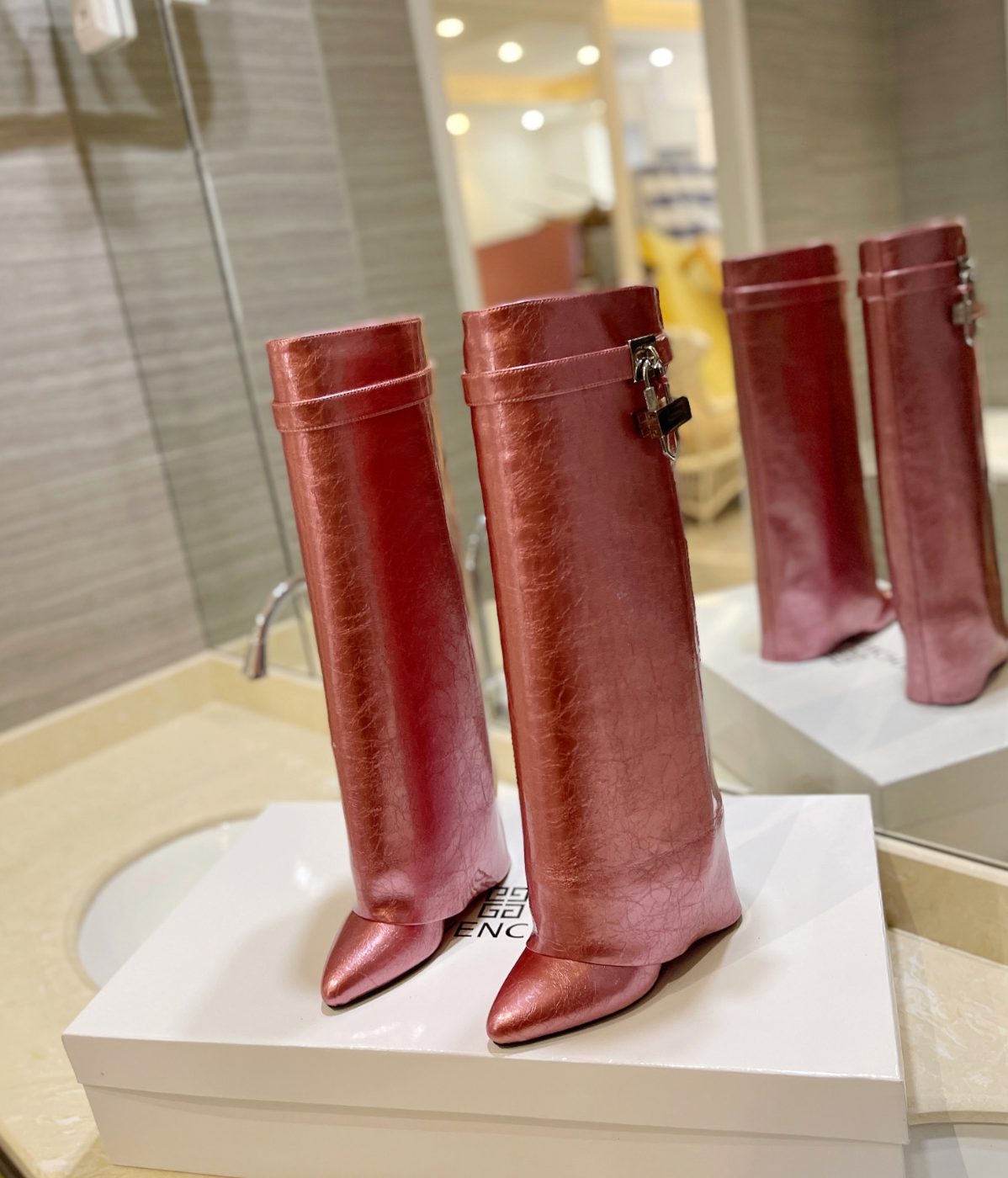 GIVENCHY Shark Lock Boots In Rose Gold