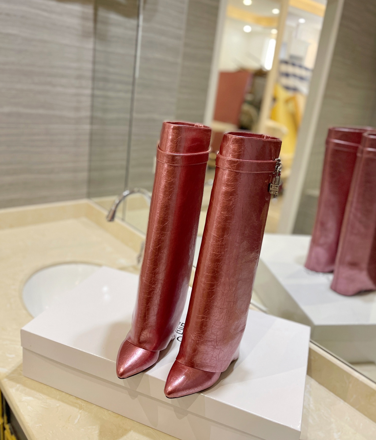 GIVENCHY Shark Lock Boots In Rose Gold
