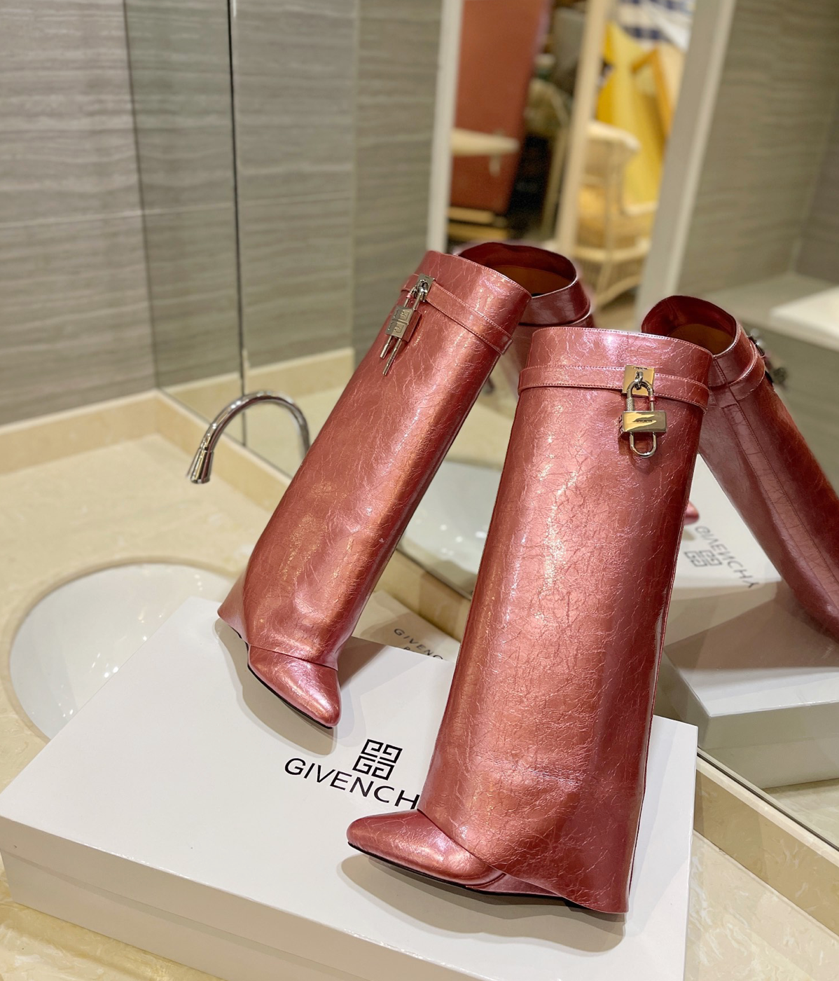 GIVENCHY Shark Lock Boots In Rose Gold