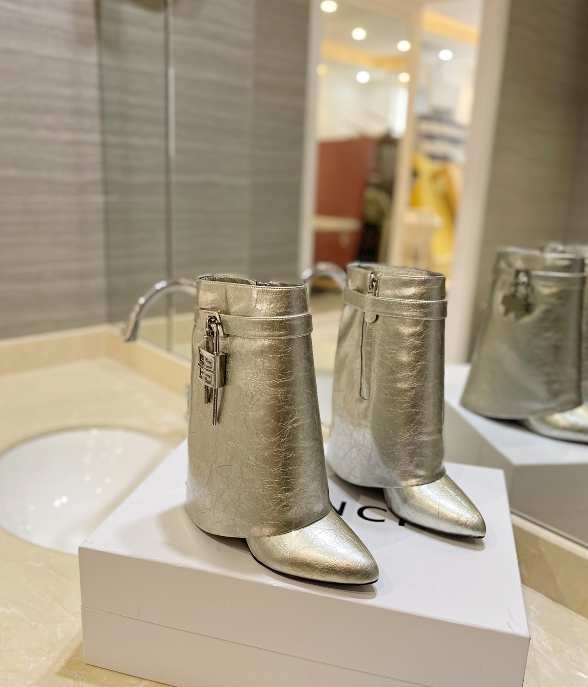 GIVENCHY Shark Lock Ankle Boots In Silver