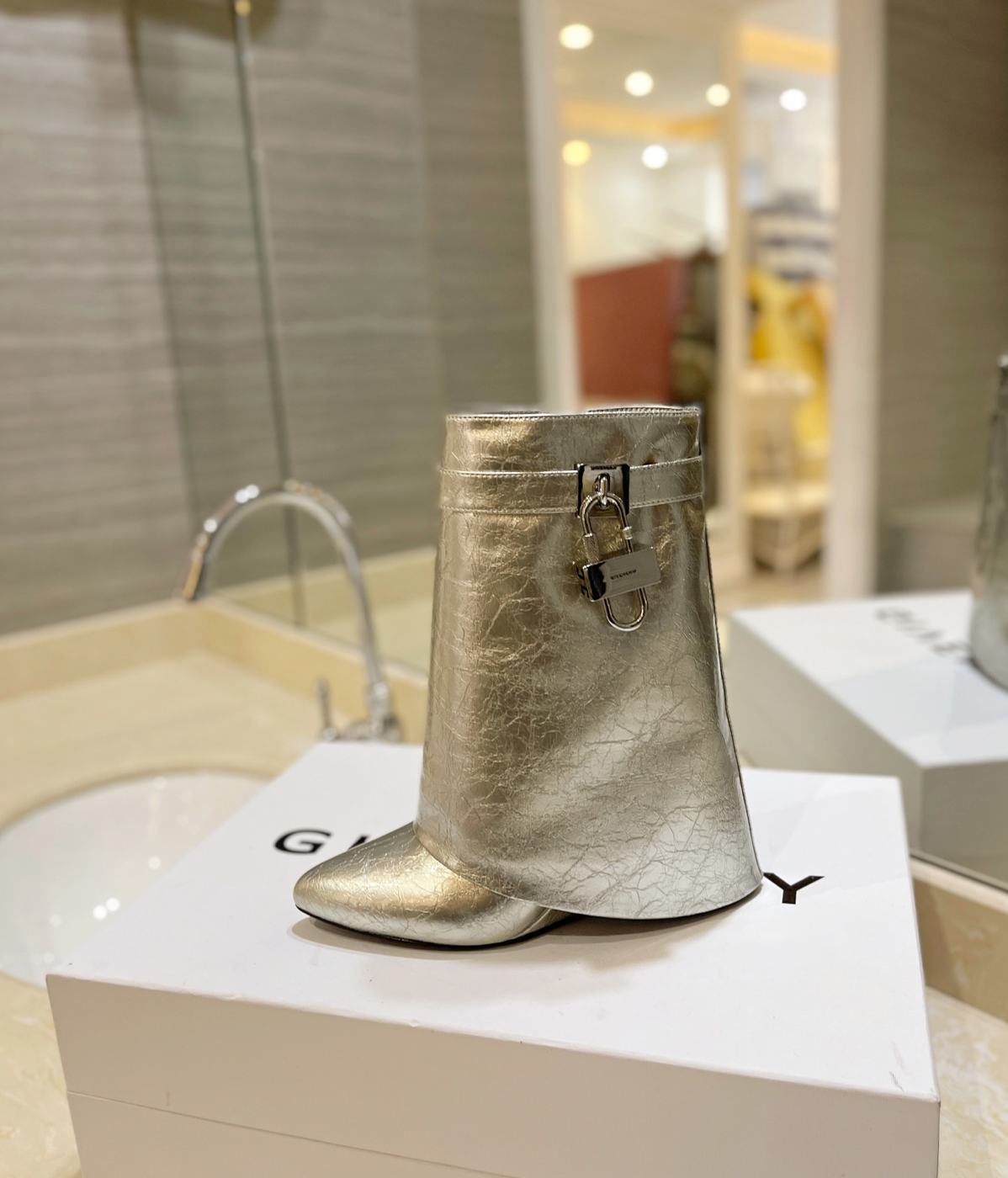 GIVENCHY Shark Lock Ankle Boots In Silver