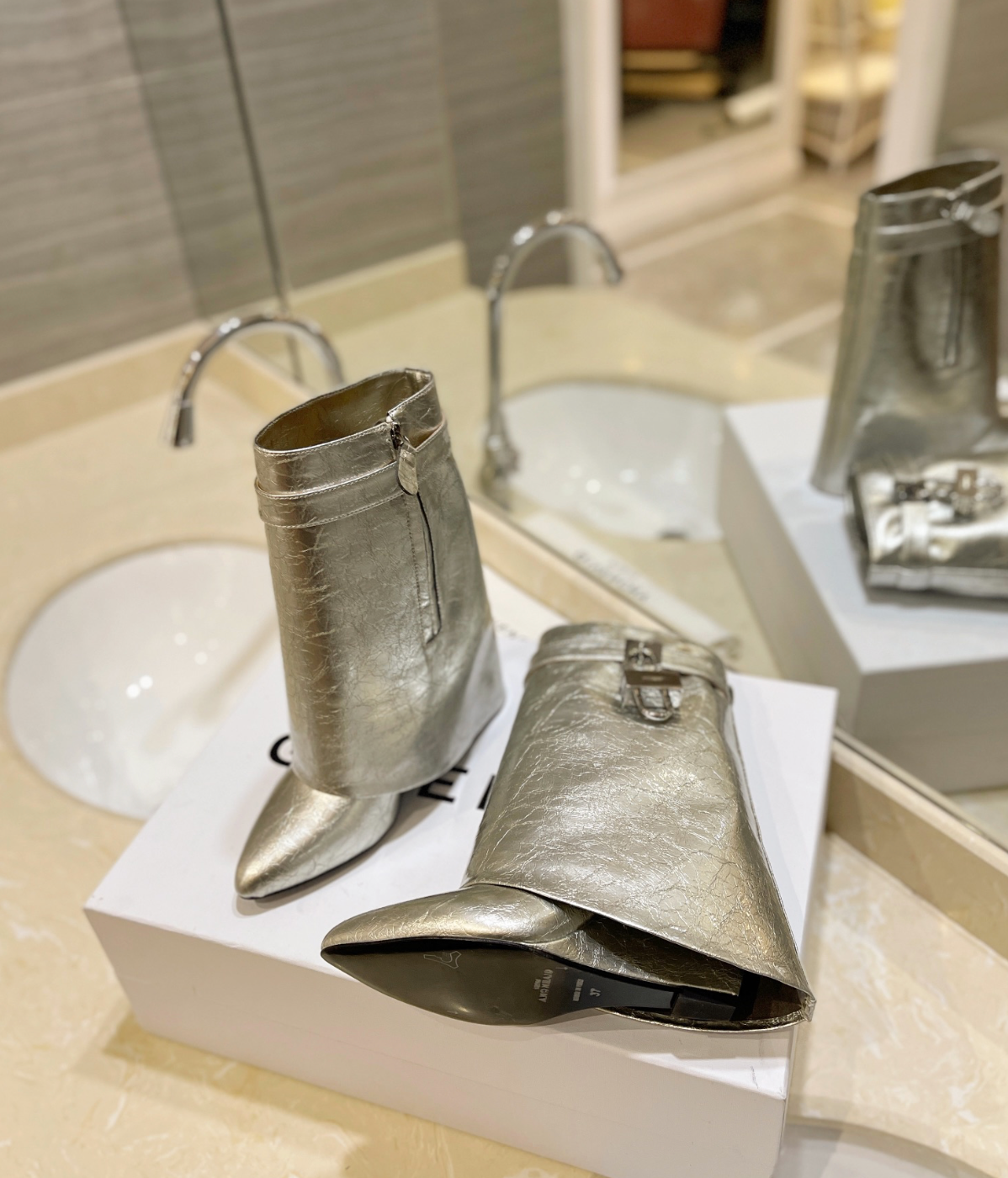 GIVENCHY Shark Lock Ankle Boots In Silver