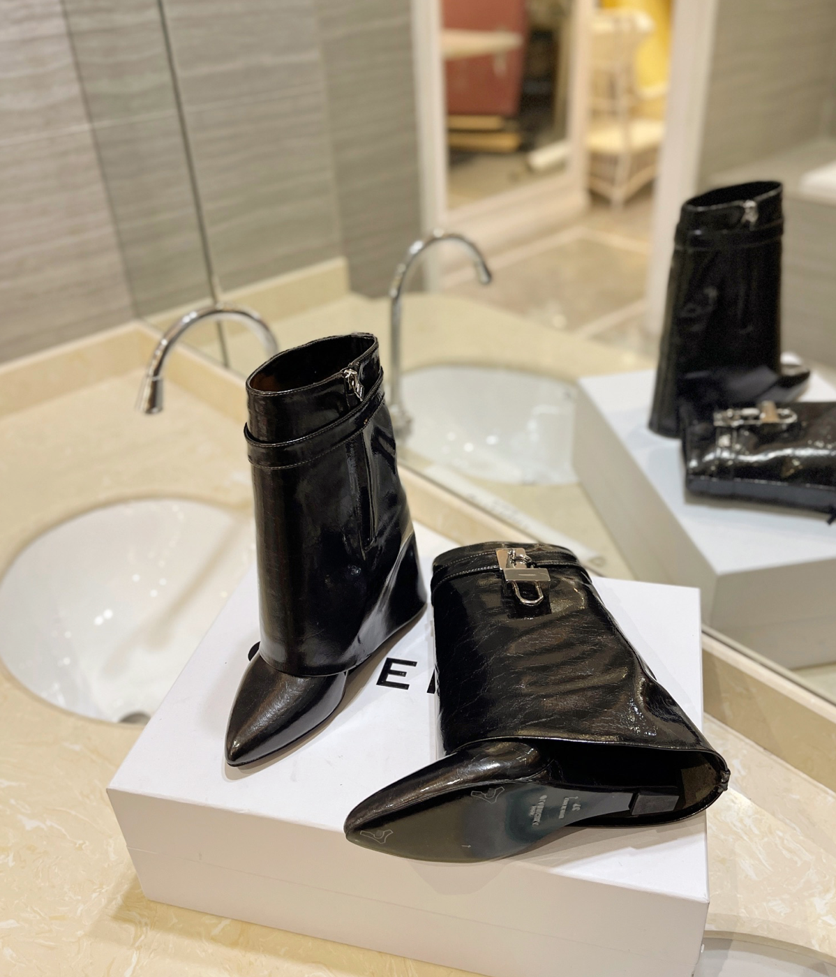GIVENCHY Shark Lock Ankle Boots In Black