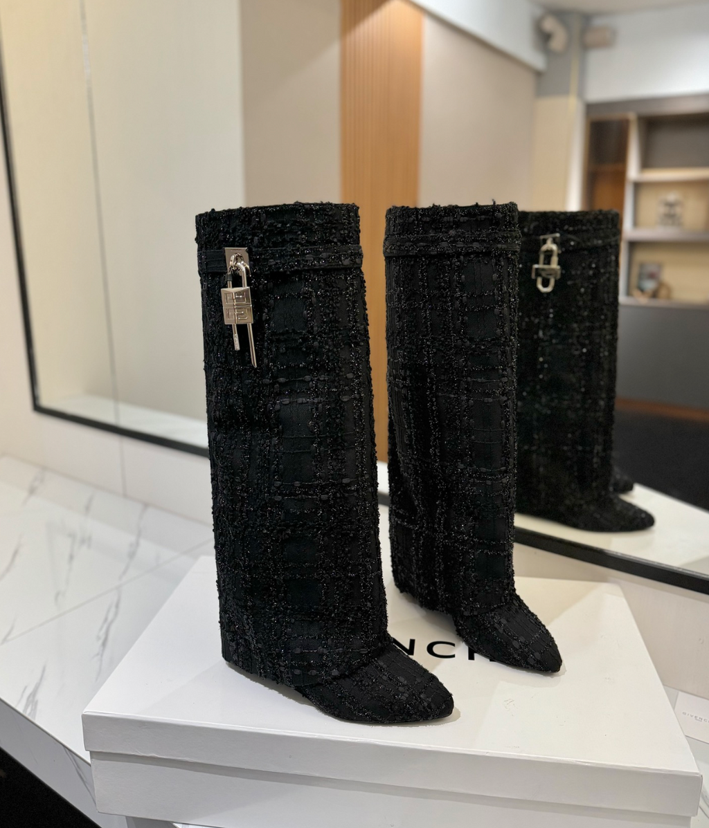 GIVENCHY Shark Lock Boots In Black Tweed