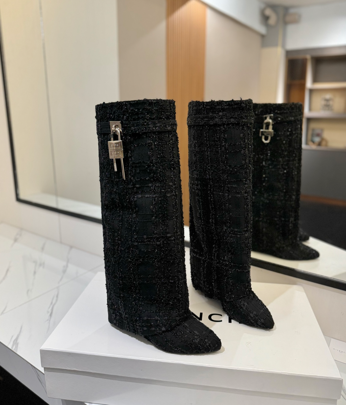 GIVENCHY Shark Lock Boots In Black Tweed