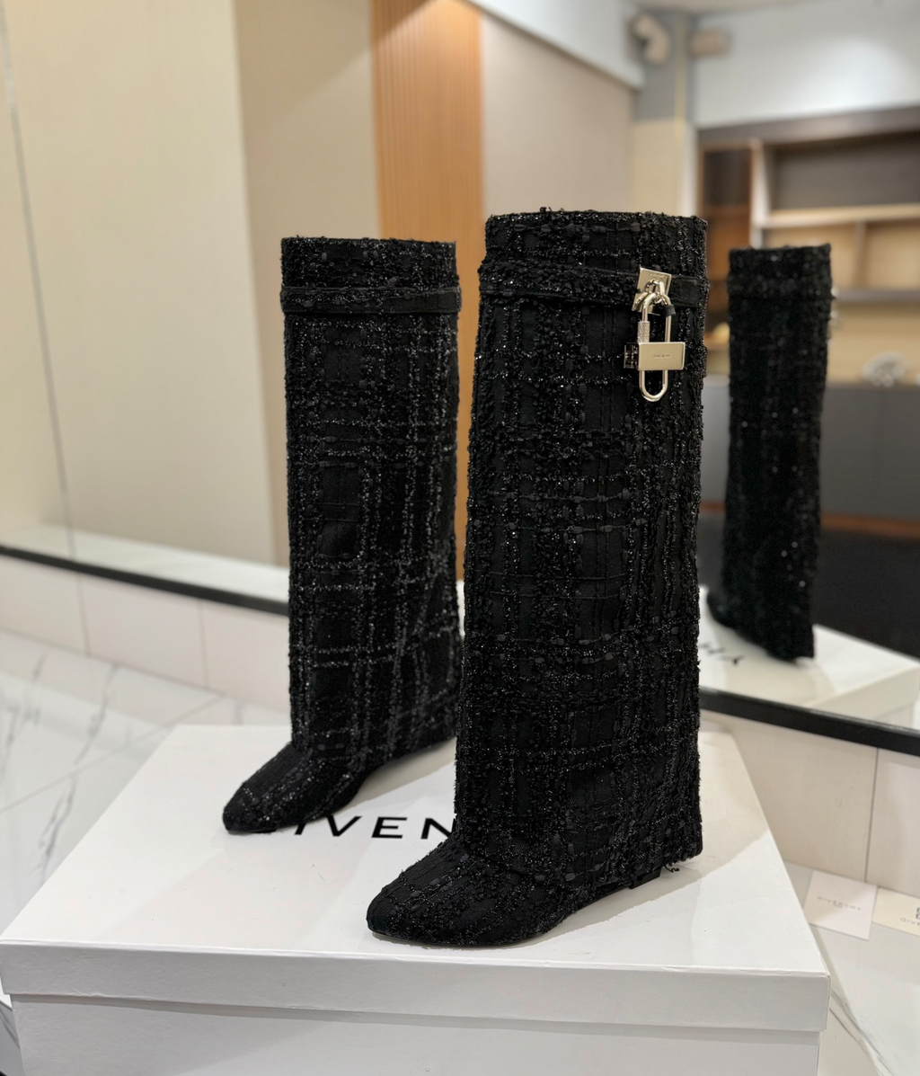 GIVENCHY Shark Lock Boots In Black Tweed